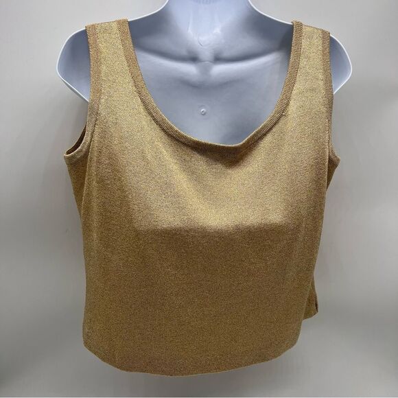 St. John Gold Metallic Santana Knit Tank Top w/Scoop Neck Women's Size M - Picture 2 of 7